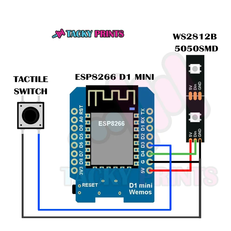 2 - ESP8266 - Tactile Switch and WS2812B LED Diagram