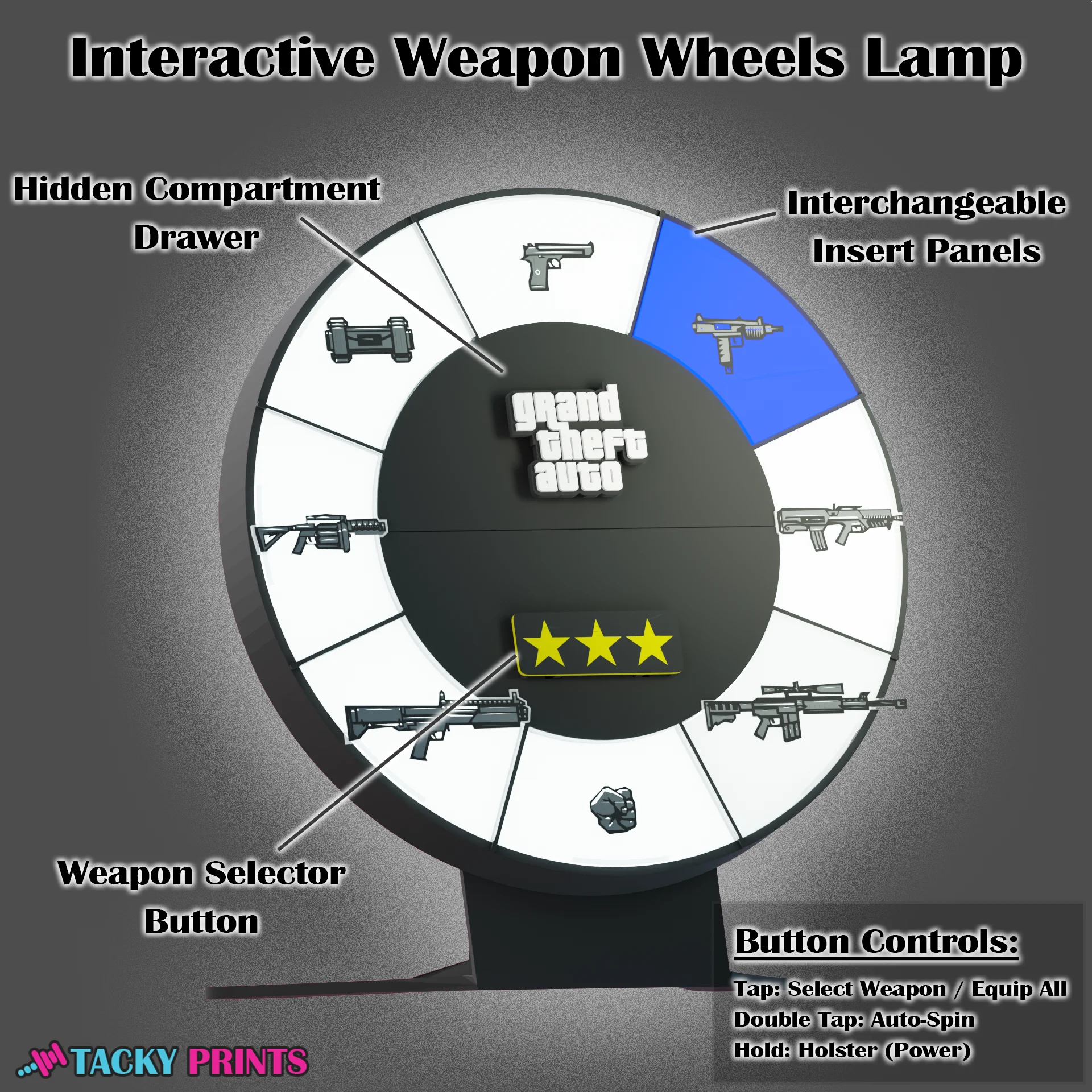 3D Print Files for GTA Weapon Wheel Lamp | HUD Light STL
